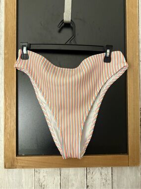 NWOT No Boundaries multicoloured striped high-waisted bikini bottoms Size L